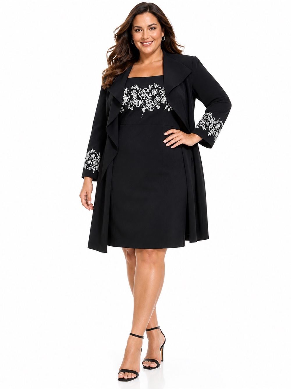 Black Embroidered Midi Dress with Coordinating Jacket